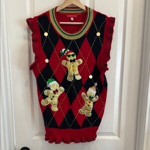 Blizzard Bay dancing gingerbread men ruffle sleeveless sweater